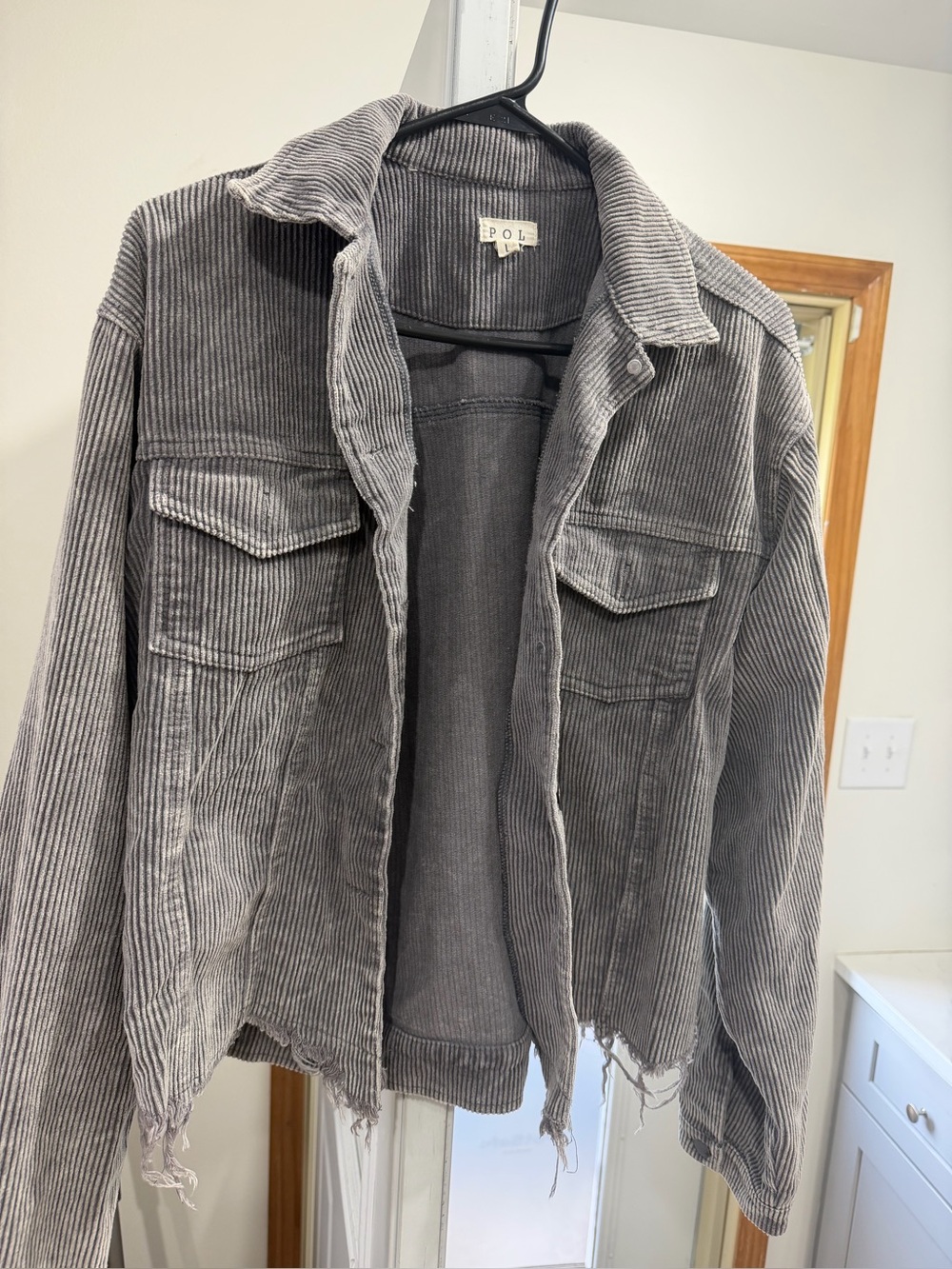 POL Corduroy Overshirt in Gray